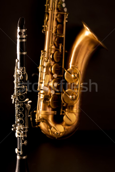 Classic music Sax tenor saxophone and clarinet in black Stock photo © lunamarina