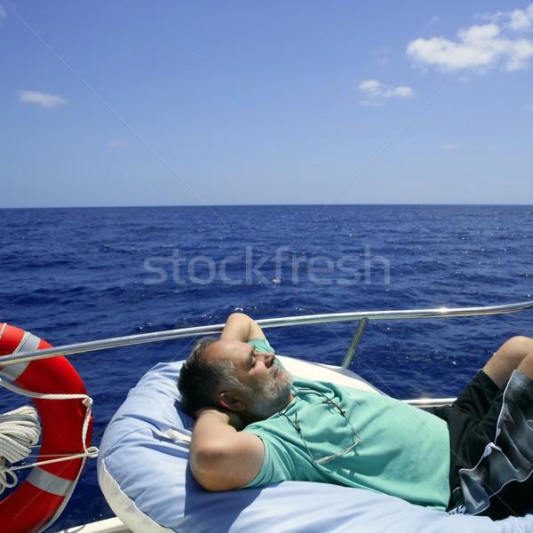 Foto stock: Marinero · altos · hombre · verano · barco · azul