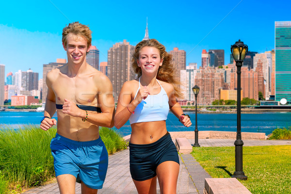 Couple running in New York photo mount Stock photo © lunamarina