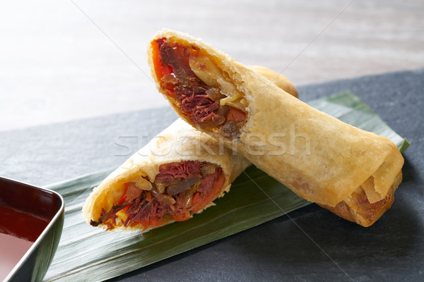 Asian Duck rolls with sweet and sour sauce Stock photo © lunamarina