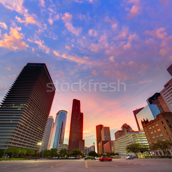 休斯頓 市中心 天際線 日落 得克薩斯州 南 商業照片 © lunamarina