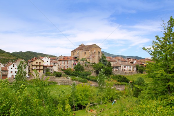 Hecho village Pyrenees with Romanesque church Stock photo © lunamarina