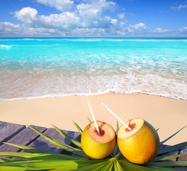 Stock photo: Caribbean paradise beach coconuts cocktail