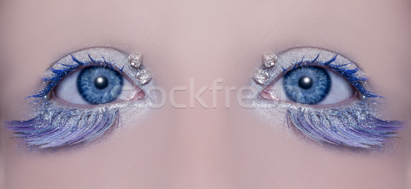 Blue eye macro closeup winter makeup jewels diamonds Stock photo © lunamarina
