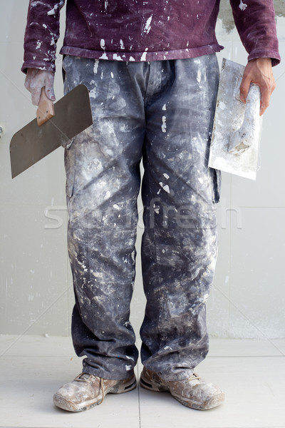 Inşaat sıva adam kirli pantolon ev Stok fotoğraf © lunamarina