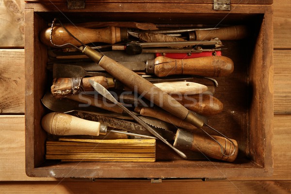 Foto stock: Mano · herramientas · dorado · madera · construcción · cuadro