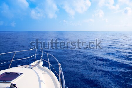Boat rail with round orange lifesaver blue sea  Stock photo © lunamarina