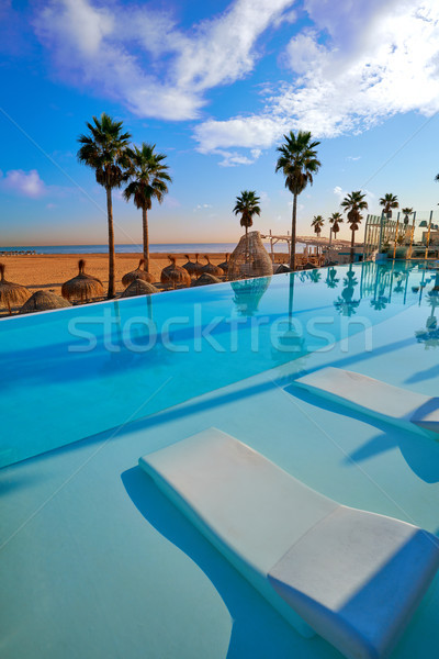 Resort infinity pool in a beach with palm trees Stock photo © lunamarina