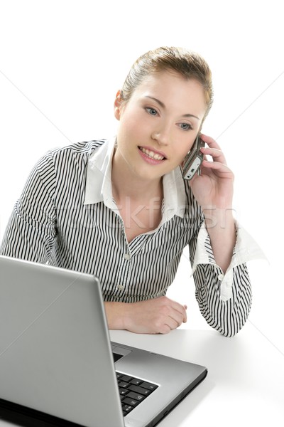 Photo stock: Femme · d'affaires · portable · parler · téléphone · portable · heureux · téléphone