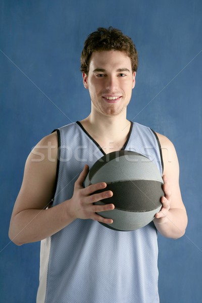 Stockfoto: Basketbal · jonge · man · mand · speler · portret · Blauw