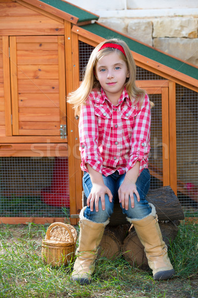 breeder hens kid girl rancher farmer sitting in chicken tractor Stock photo © lunamarina