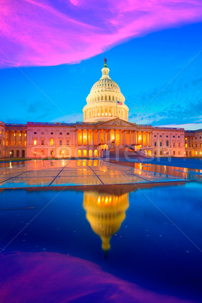 Bâtiment Washington DC coucher du soleil congrès USA maison Photo stock © lunamarina
