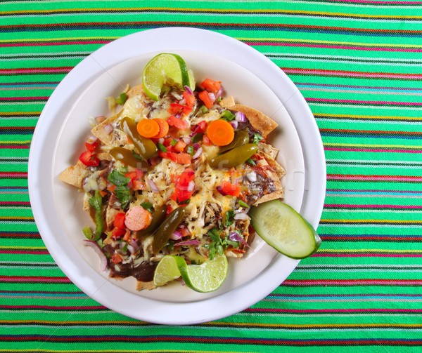 Stock photo: Nachos with cheese vegetables chili Mexico
