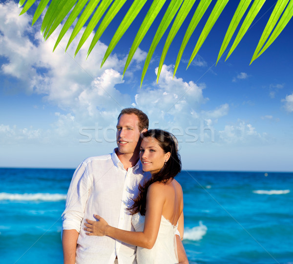 couple in love hug in blue sea vacation Stock photo © lunamarina