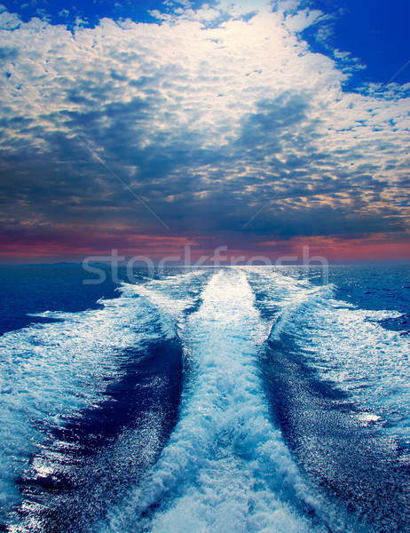 Blue sea with prop wash wake in Ibiza Island Stock photo © lunamarina