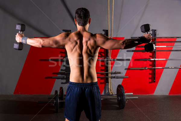 hex dumbbells man workout rear view at gym Stock photo © lunamarina