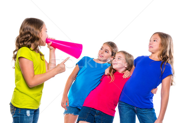 Stock photo: megaphone leader kid girl shouting friends