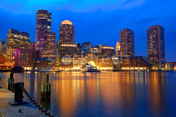 Boston tramonto skyline fan pier Massachusetts Foto d'archivio © lunamarina