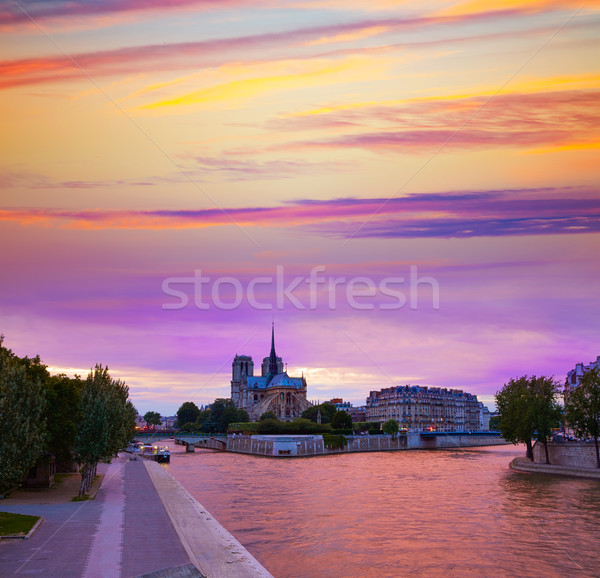 Notre Dame cathedral Paris sunset at Seine Stock photo © lunamarina