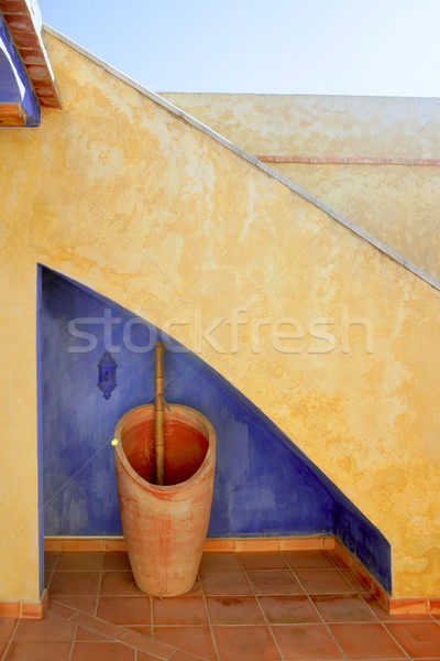 İspanyolca altın merdiven mavi duvar grunge Stok fotoğraf © lunamarina