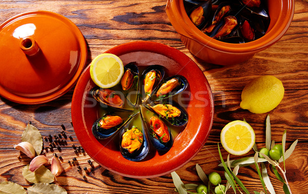 Tapas mejillones al vapor steamed mussels Spain Stock photo © lunamarina