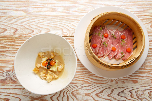 Pork ham with XO sauce and cabbage rinds Stock photo © lunamarina