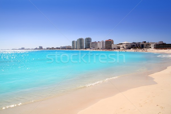 Cancun beach view from turquoise Caribbean Stock photo © lunamarina