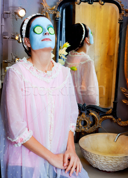 Stock foto: Funny · Hausfrau · Schönheit · grünen · Ton · Maske