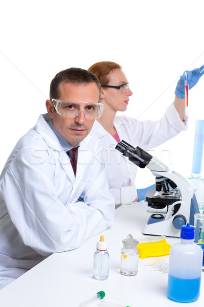 [[stock_photo]]: Chimiques · laboratoire · deux · scientifique · travail · test