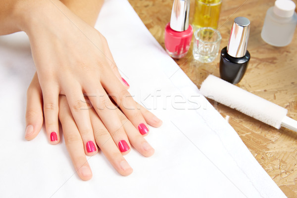 Before and after woman nails treatment in saloon Stock photo © lunamarina