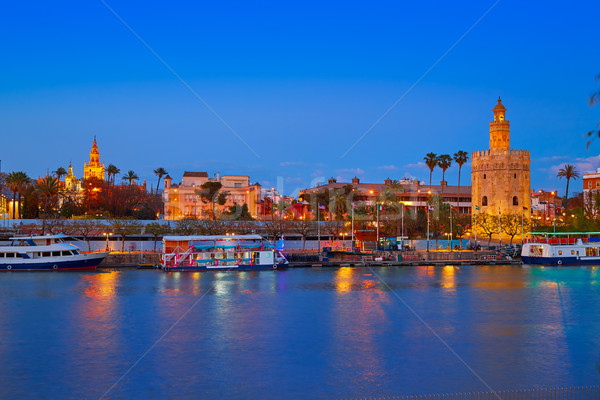 Seville sunset skyline torre del Oro and Giralda Stock photo © lunamarina