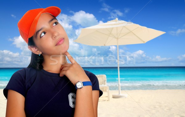 青少年 西班牙裔美國人 哀思 女孩 橙 帽 商業照片 © lunamarina