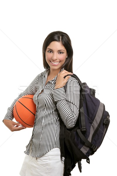 Stockfoto: Aantrekkelijk · student · zak · basketbal · bal · vrouw