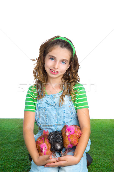 breeder hens kid girl rancher farmer hug chicken chick Stock photo © lunamarina
