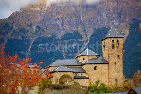 Torla Church in Pyrenees Ordesa Valley at Aragon Huesca Spain Stock photo © lunamarina