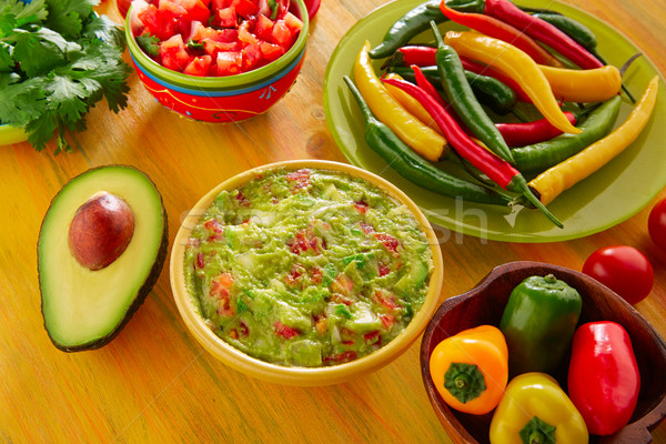 Mexican food mixed guacamole nachos chili sauce Stock photo © lunamarina