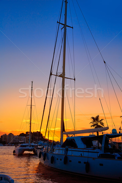 Sonnenuntergang marina Boote Spanien Strand Stock foto © lunamarina