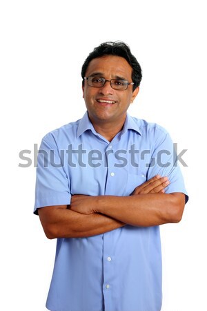 Indian zakenman bril Blauw shirt witte Stockfoto © lunamarina