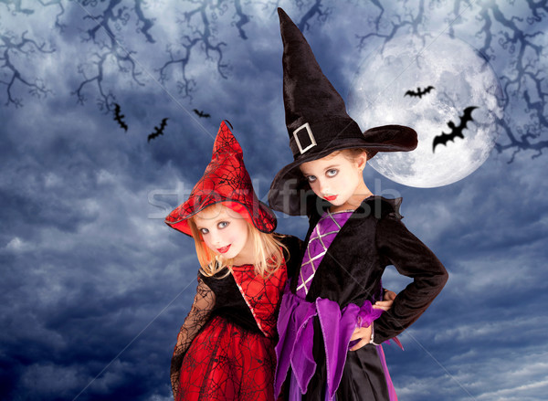 Imagine de stoc: Halloween · costume · copil · fete · Lună · noapte