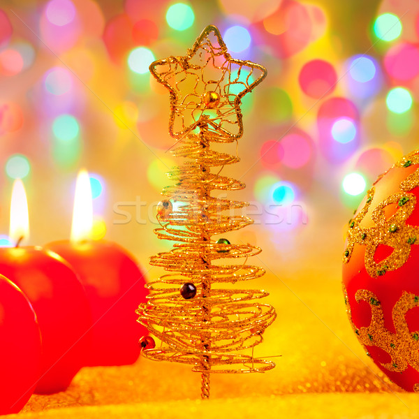 Zdjęcia stock: Christmas · złoty · drzewo · świece · rozmycie · światła