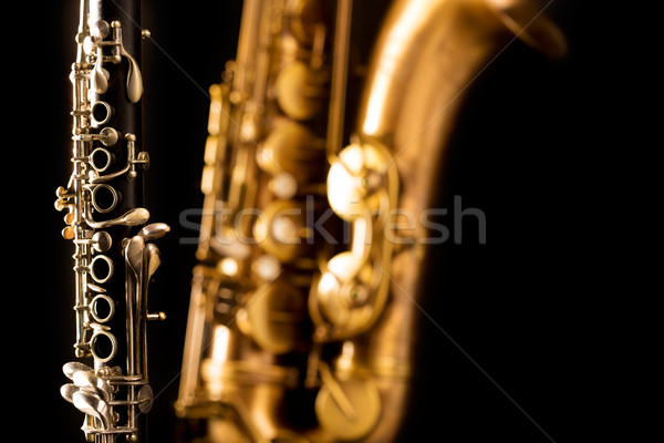 Classic music Sax tenor saxophone and clarinet in black Stock photo © lunamarina