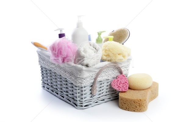 Toiletries stuff sponge gel shampoo towels Stock photo © lunamarina