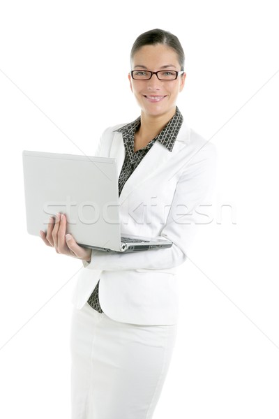 Stok fotoğraf: Güzel · beyaz · görüntü · işkadını · dizüstü · bilgisayar · dizüstü · bilgisayar