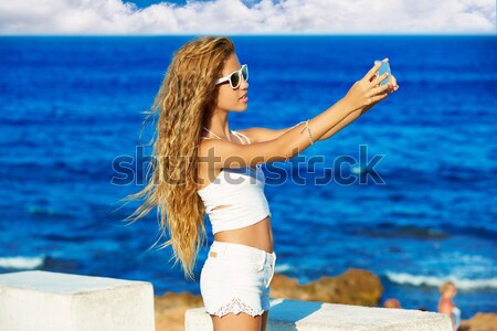 Bloind tourist in a beach wih basket and flip flops Stock photo © lunamarina