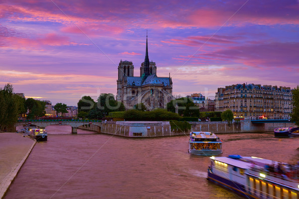 Notre Dame cathedral Paris sunset at Seine Stock photo © lunamarina