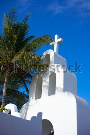 Playa del Carmen white Mexican church archs belfry Stock photo © lunamarina