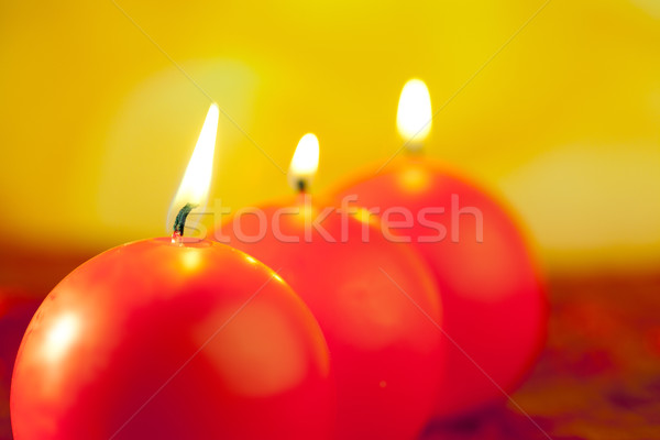 Stockfoto: Christmas · Rood · kaarsen · vorm · rij · bokeh