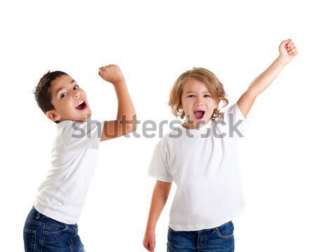 Stock photo: excited children kids happy screaming and winner gesture express
