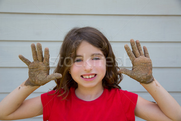 Stockfoto: Gelukkig · kid · meisje · spelen · modder · vuile