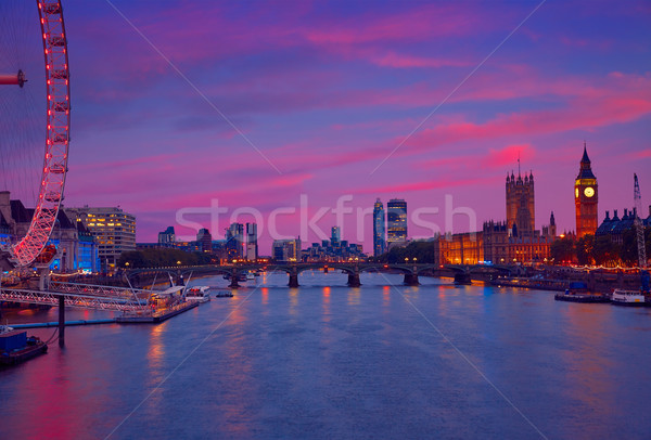 London Sonnenuntergang Skyline Thames Fluss Wasser Stock foto © lunamarina